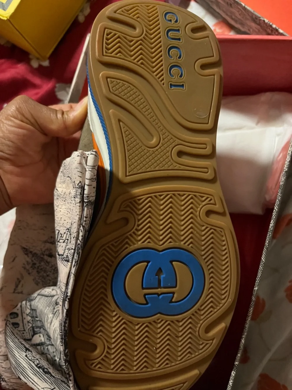 Gucci Beige Suede & Mesh Sneakers with Neon Yellow Accent - Picture 9 of 15